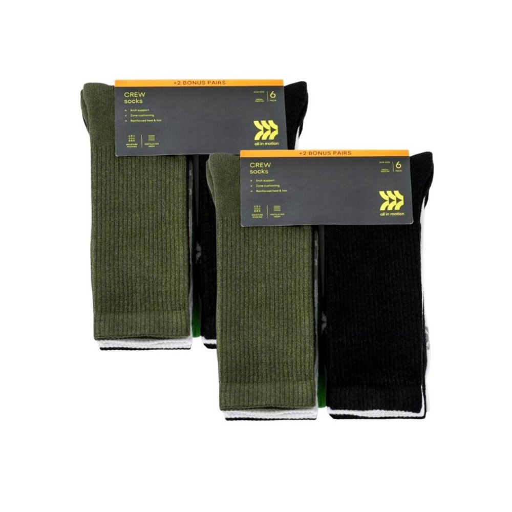 2pack All In Motion Men's Crew Socks 8 Pack size 6-12 (16 pairs in total) - Picture 3 of 12